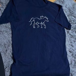 Cotton navy blue tshirt with embroidered horse